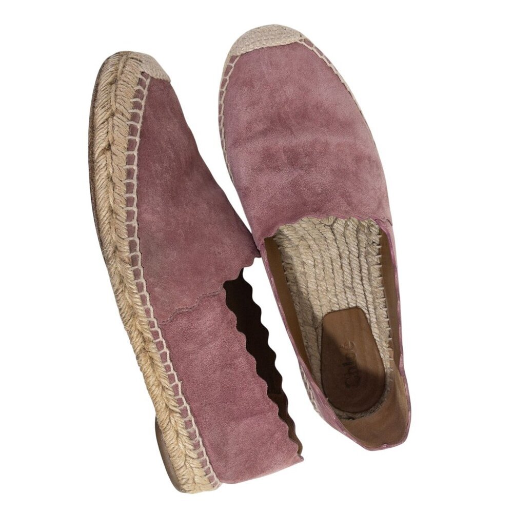 Chloe Scalloped Pink Suede Espadrilles Slip-On Flats Size 9 - Picture 13 of 16